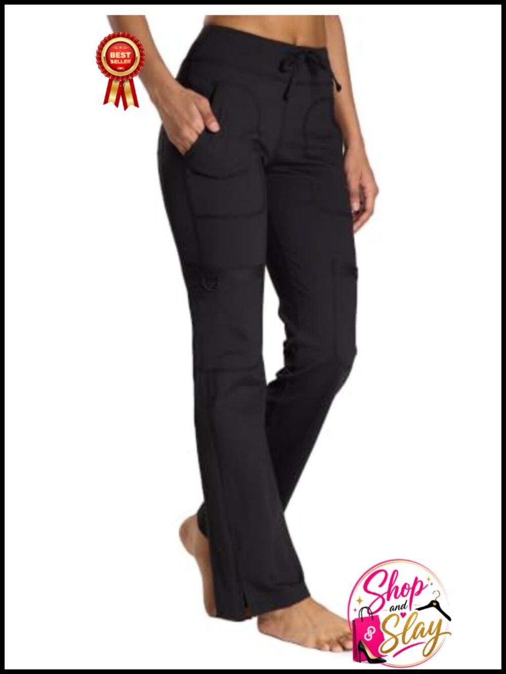Straight Wide Leg Yoga Scrub Pants Two-Way Stretch Drawstring Pockets